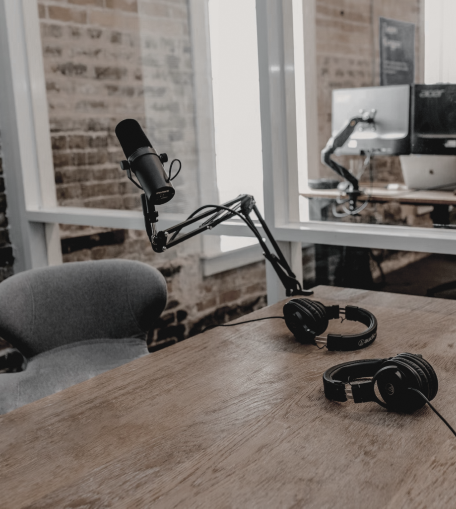 microphone and headphones on table