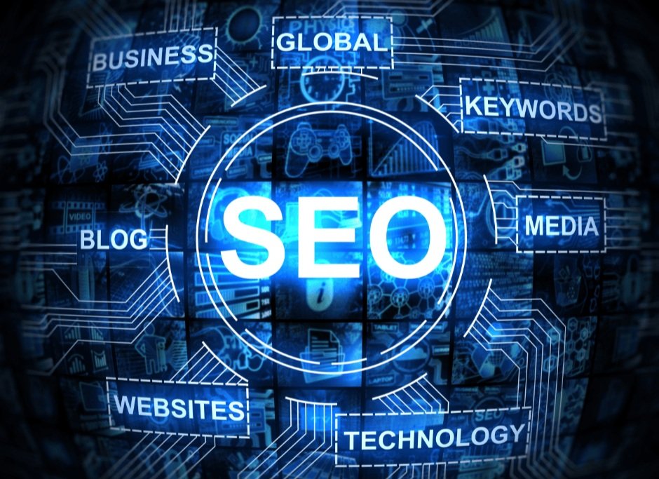 SEO words on CRT screen